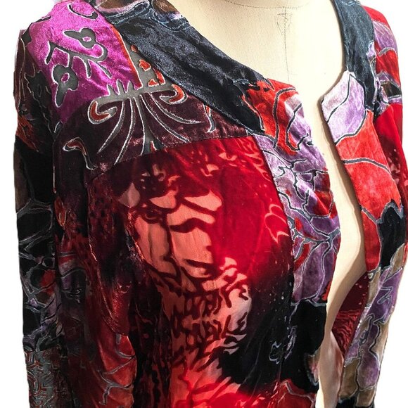 Vintage 90s Chicos burnt velvet kimono cover-up cardigan duster - Picture 13 of 14